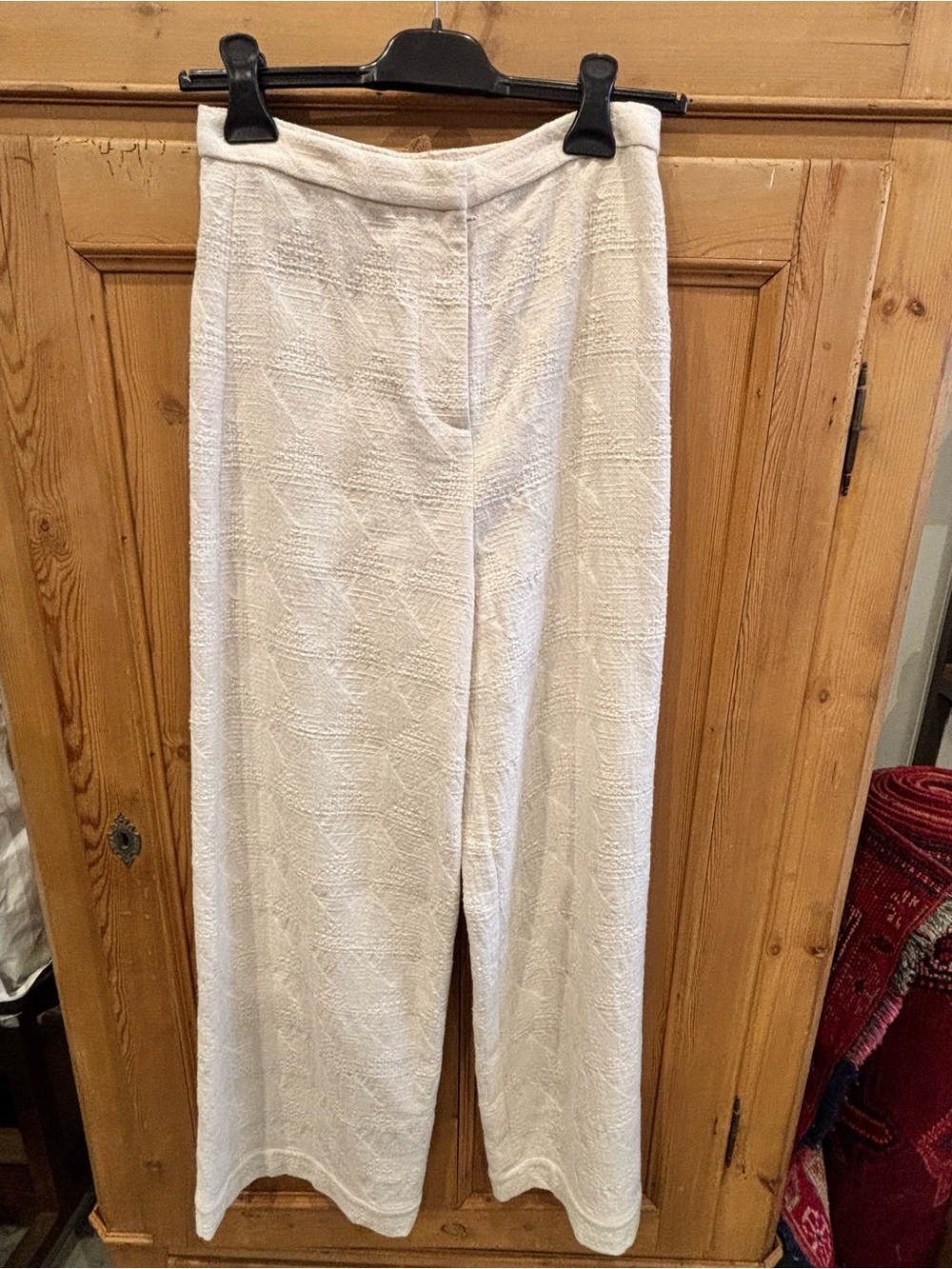 High-Rise Cream Wide-Leg Textured Pants